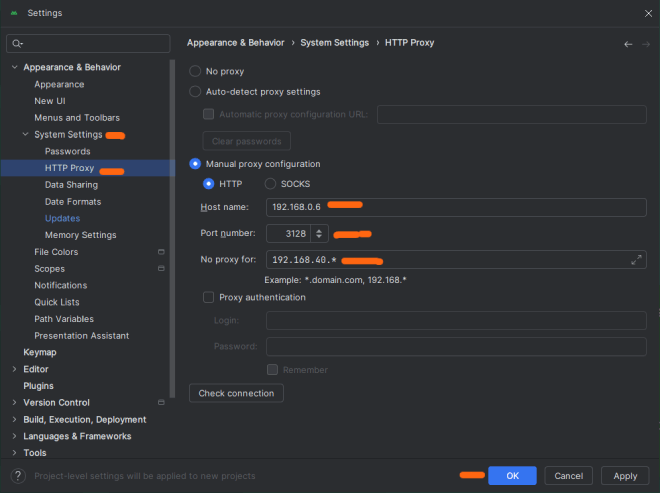 Configuração de proxy