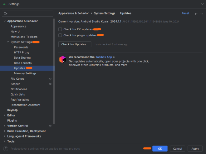 Desativar verificação de atualização