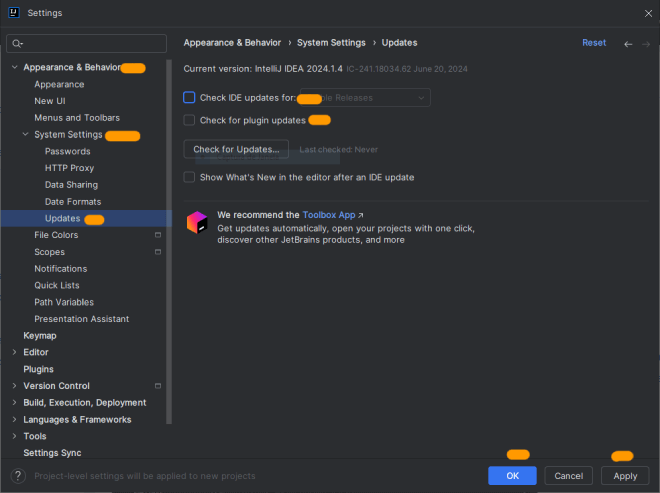 Desativar verificação de atualização