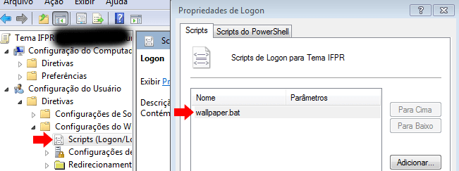 Tela de configurção de script de wallpaper